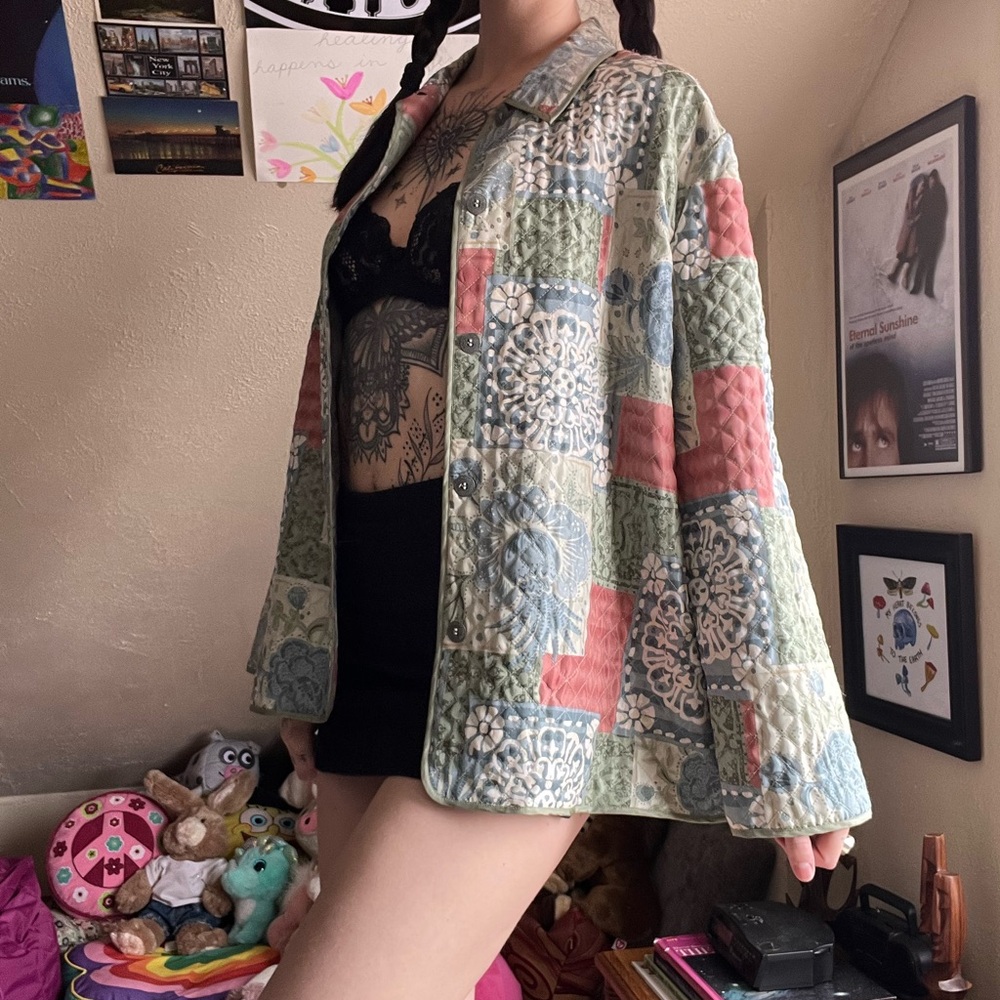 Earthy Floral Silk Patchwork Jacket - image 7